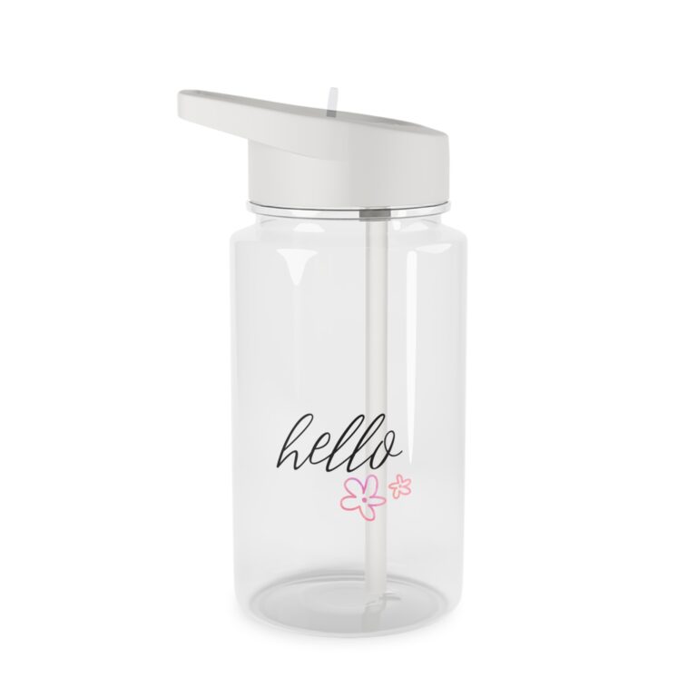 Hello Floral Tritan Water Bottle – Clear Sport Bottle with Pink Flower Design