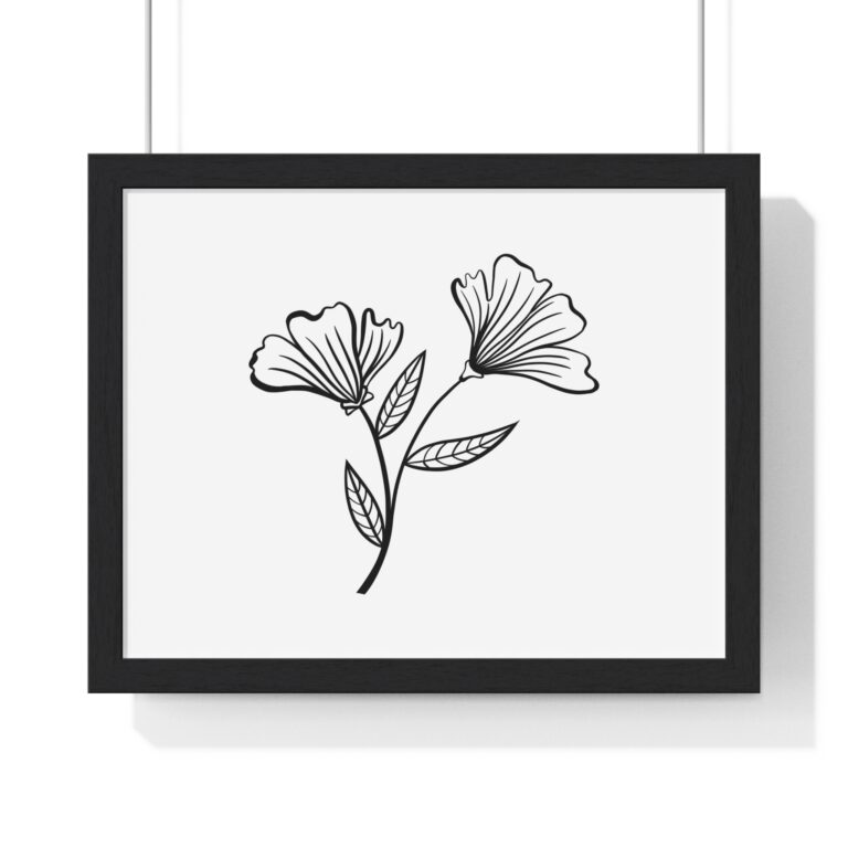 Botanical Line Art Horizontal Framed Poster — Minimal Floral Wall Art