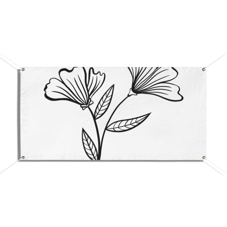 Floral Line Art Vinyl Banner — Minimal Black & White Flower Outdoor Sign