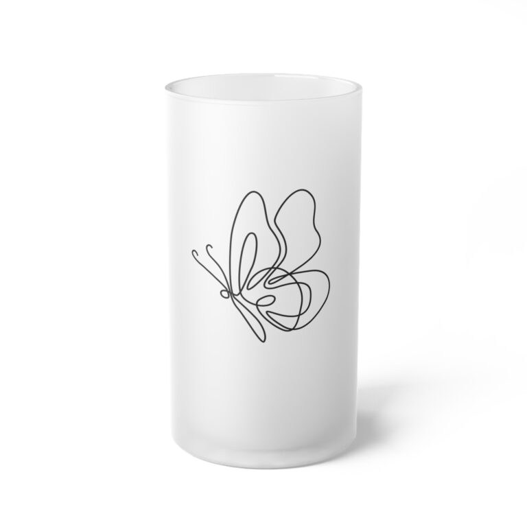 Frosted Glass Beer Mug — Minimal Line Butterfly Pint