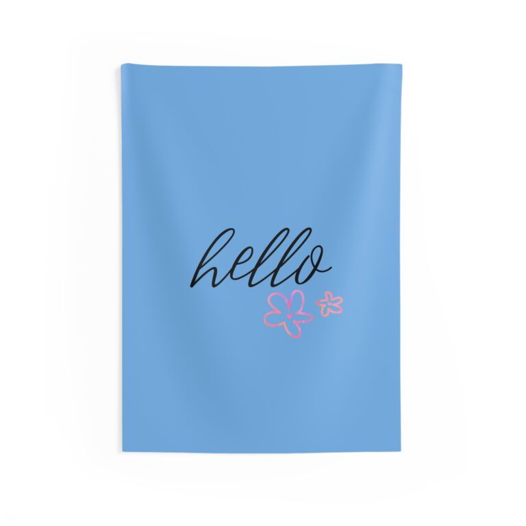 Hello Floral Wall Tapestry — Blue Script Decor