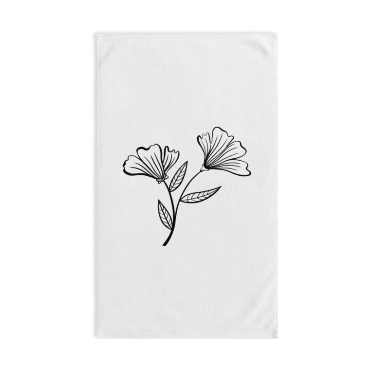 Floral Line Art Hand Towel – Minimal Black Flower Design