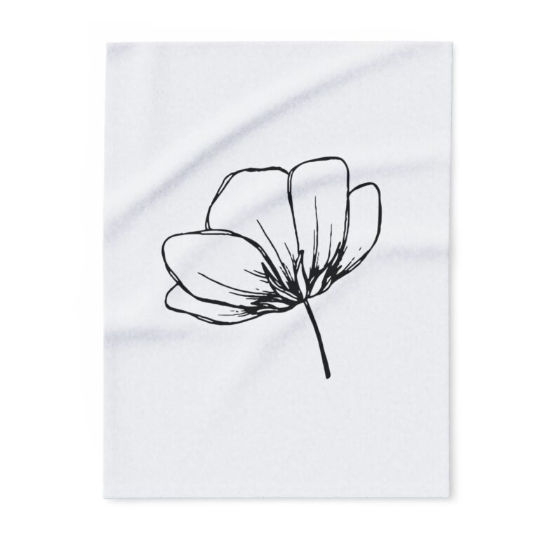 Minimal Black Line Floral Arctic Fleece Blanket - Cozy Botanical Throw