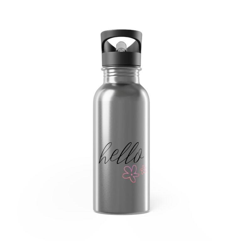 Stainless Steel 20oz Water Bottle with Straw — Floral Script Design