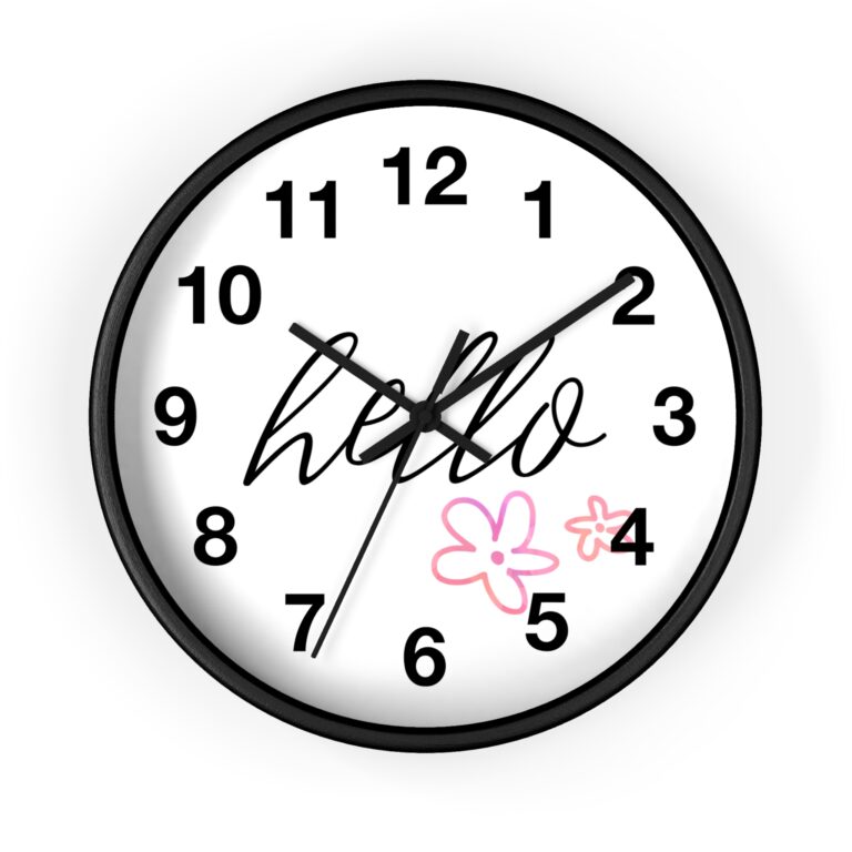 Wall Clock — 'hello' Script Floral Accent Clock