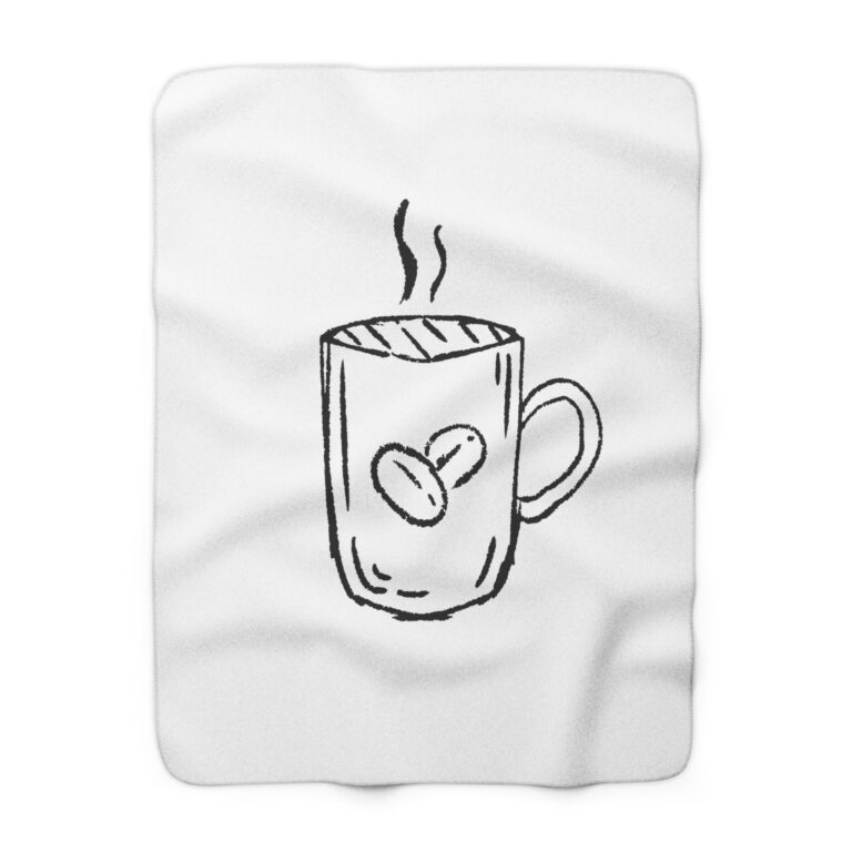 Coffee Mug Sketch Sherpa Blanket — Cozy Coffee Lover Throw