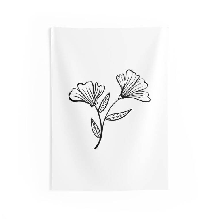 Floral Line Art Tapestry — Minimal Black & White Flower Wall Hanging