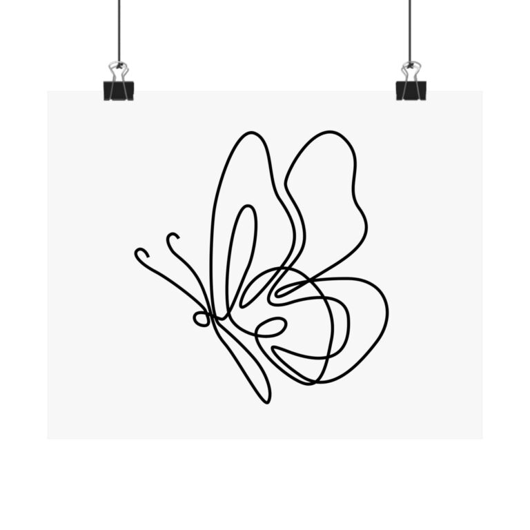 Minimal Line Art Butterfly Poster — Matte Horizontal Wall Art