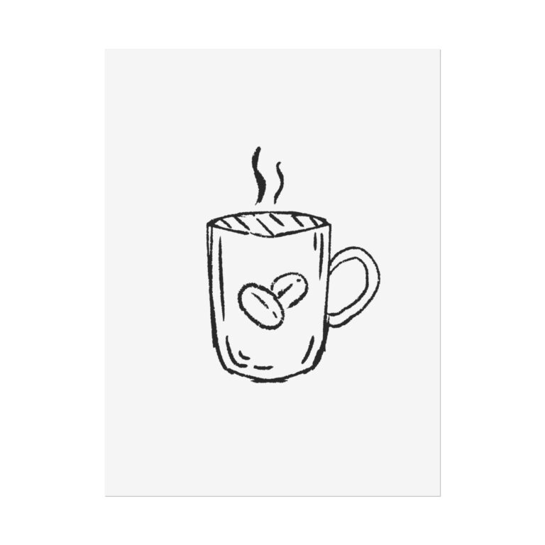 Coffee Mug Sketch Poster — Minimalist Rolled Wall Art for Coffee Lovers