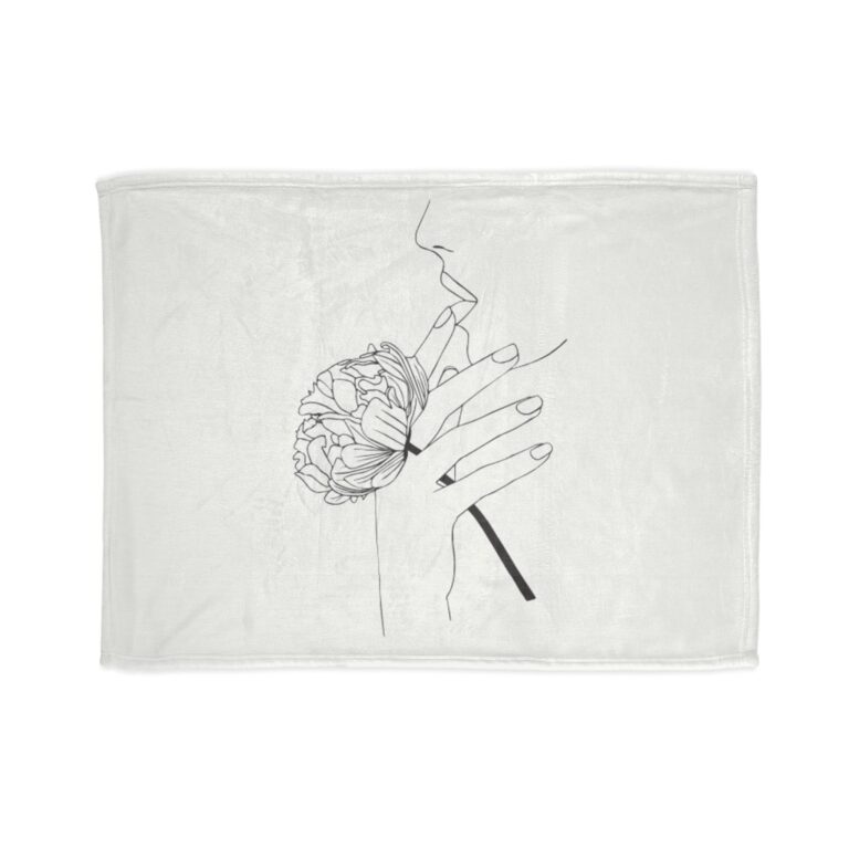 Floral Smoke Blanket — Minimal Line Art Peony & Hand Cozy Throw