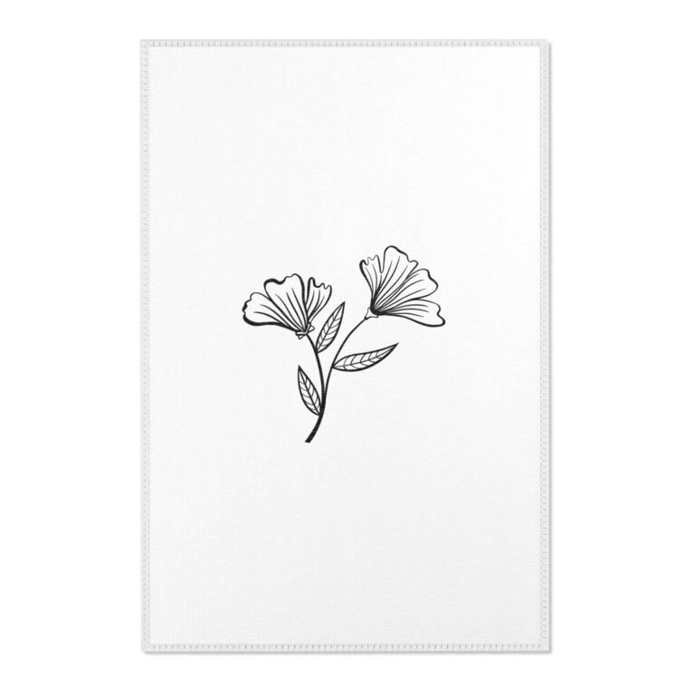 Minimalist Floral Area Rug — Black Line Art Ginkgo Flowers