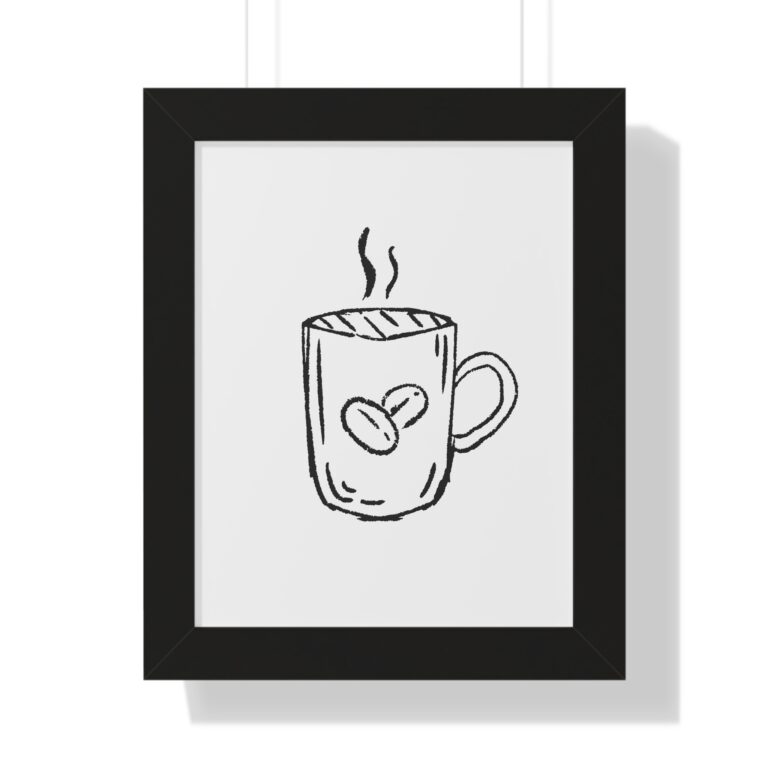 Coffee Mug Sketch Framed Poster — Minimalist Kitchen Wall Art