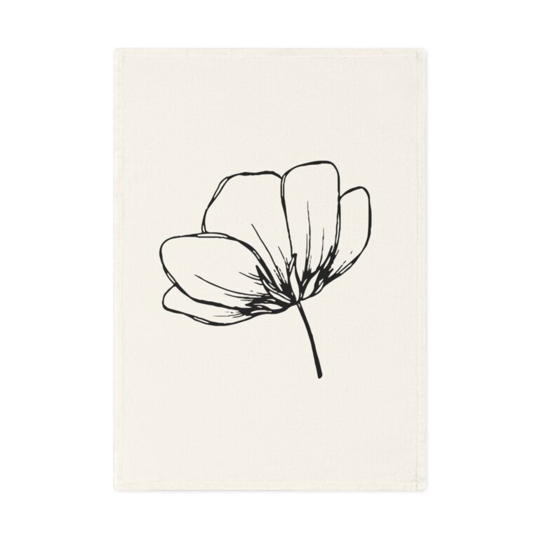 Minimal Black Line Floral Cotton Tea Towel — Botanical Kitchen Accent