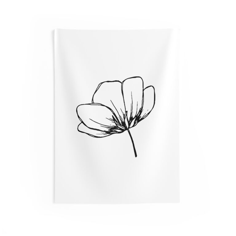 Minimal Black Line Flower Tapestry — Botanical Wall Art for Modern Living Room, Bedroom, or Studio
