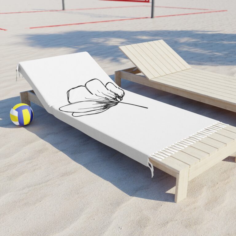 Boho Floral Beach Towel — Minimal Line Poppy Design