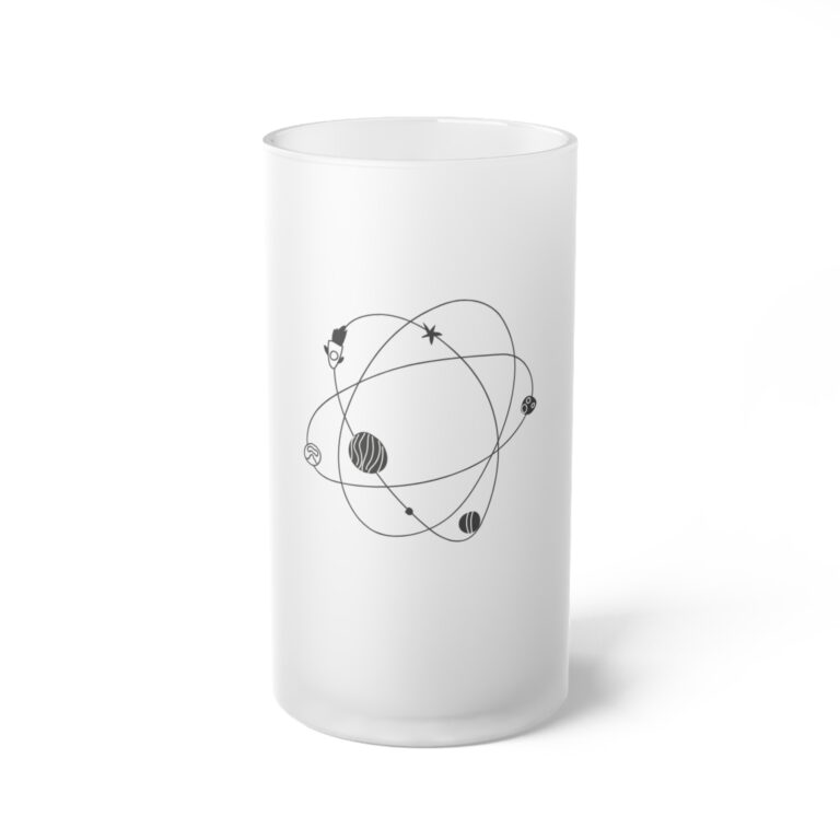 Frosted Glass Beer Mug — Minimal Solar System Planets Design
