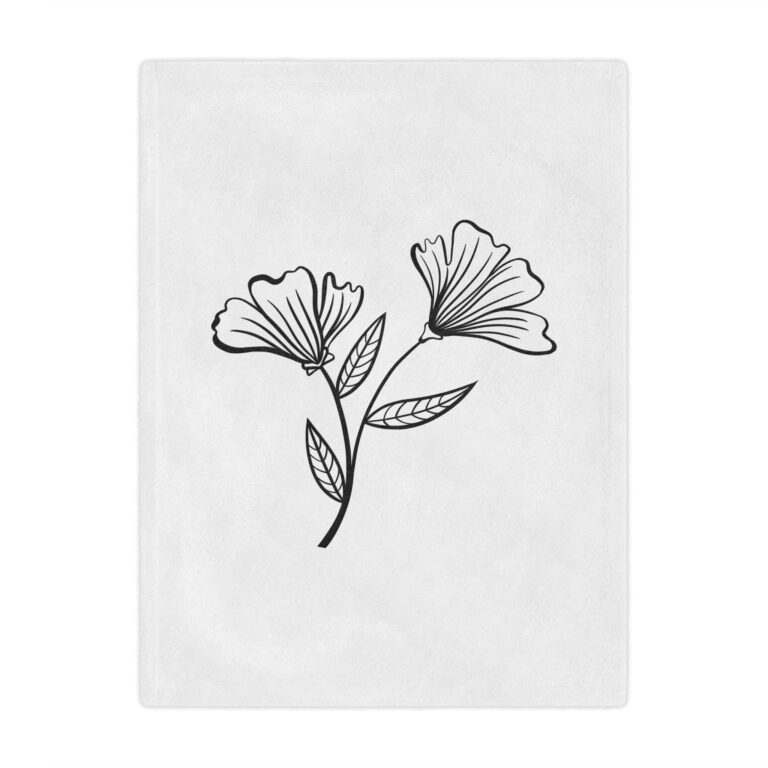 Floral Line Art Minky Blanket — Minimal Black Flower Throw