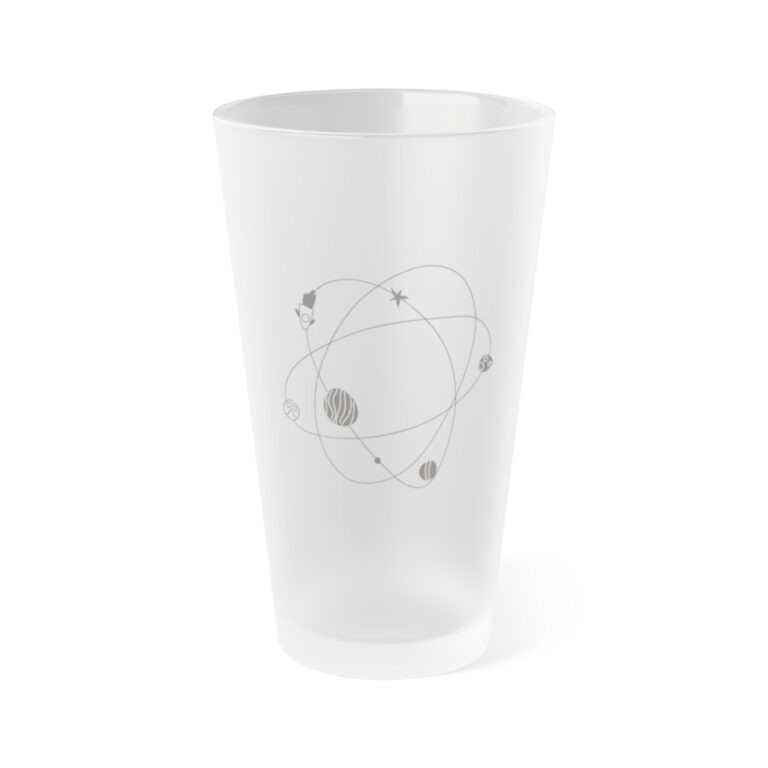 Frosted 16oz Pint Glass with Minimal Solar System Orbit Design