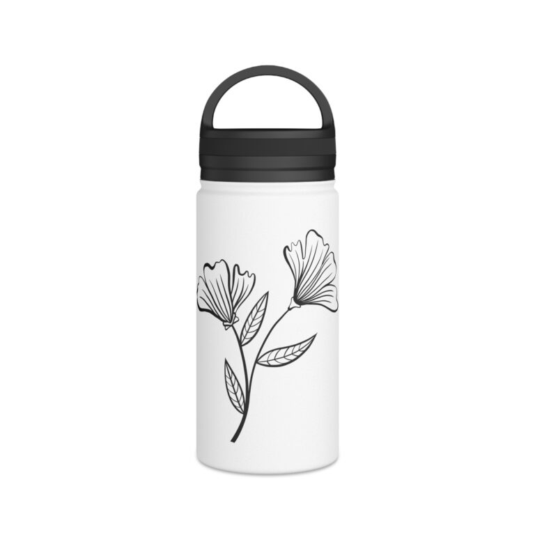 Floral Line Art Stainless Steel Water Bottle with Handle Lid