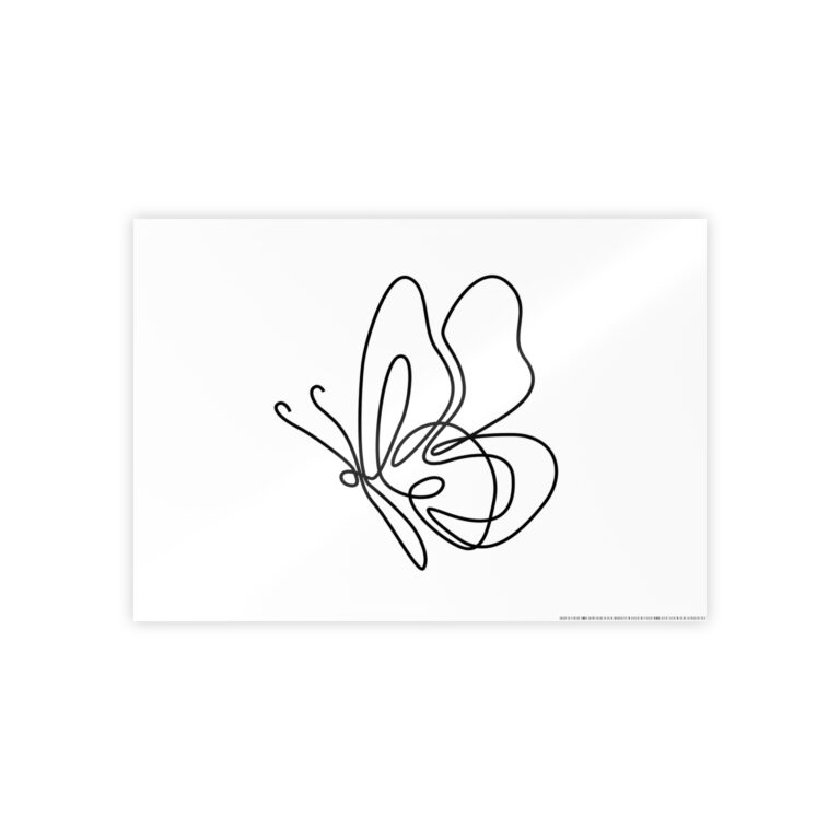 Minimal Line Butterfly Gloss Poster — Modern Monoline Wall Art