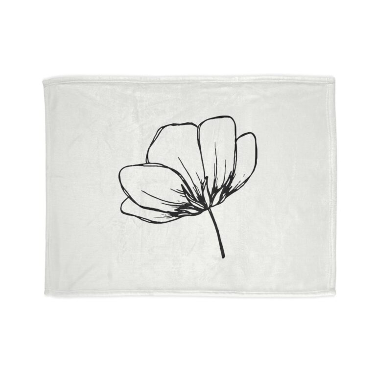 Floral Outline Throw Blanket — Minimal Black Line Poppy Design