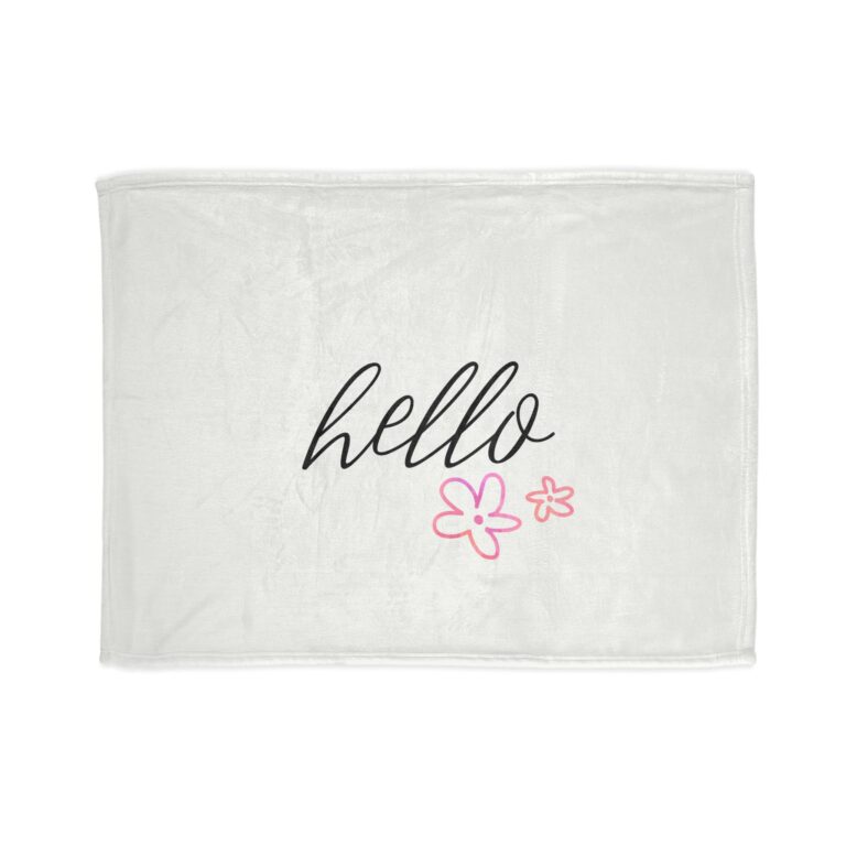 Hello Floral Throw Blanket — Soft Polyester Cozy Blanket with Script Text & Pink Flowers