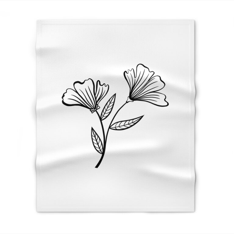 Floral Line Art Throw Blanket — Minimal Black & White Flower Design