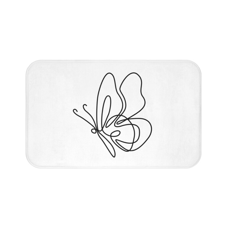 Minimal Line Art Butterfly Bath Mat – Modern Floral Bathroom Accent