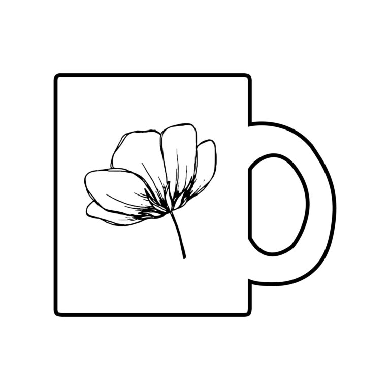 Floral Line Art Glass Mug — Minimal Poppy Illustration, 10oz