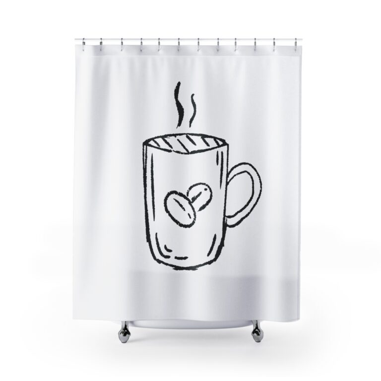 Coffee Mug Shower Curtain – Minimal Sketch Steam Design