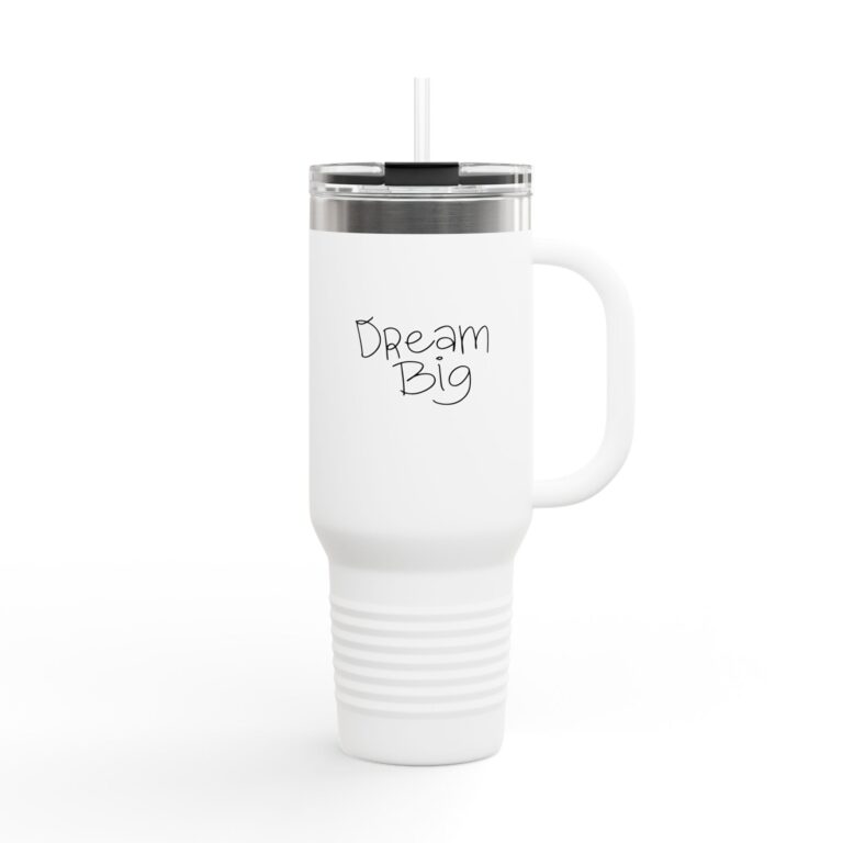 40oz Insulated Travel Mug - "Dream Big" Motivational Stainless Steel Tumbler with Straw & Handle
