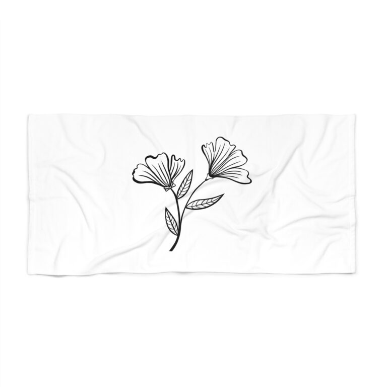 Beach Towel — Minimal Black Floral Outline Beach Towel