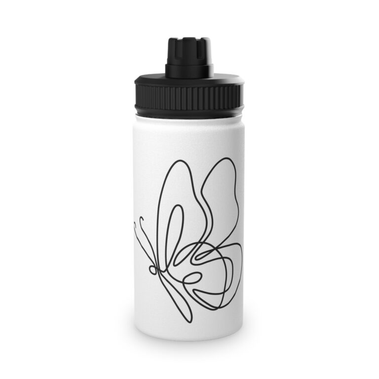 Butterfly Line Art Stainless Steel Water Bottle – Sports Lid