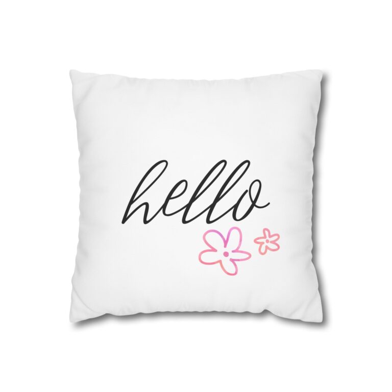 Hello Floral Square Pillowcase — Cute Script Accent Pillow Cover