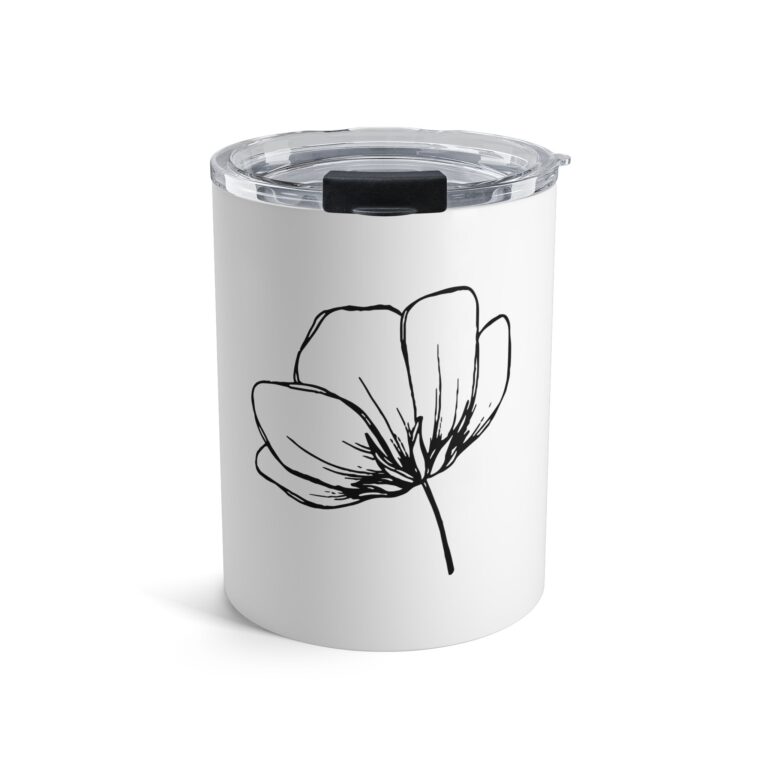10oz Floral Line Art Tumbler – Minimalist Poppy Travel Mug