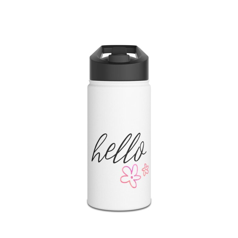Hello Floral Stainless Steel Water Bottle — Insulated Travel Bottle with Pink Flower Design