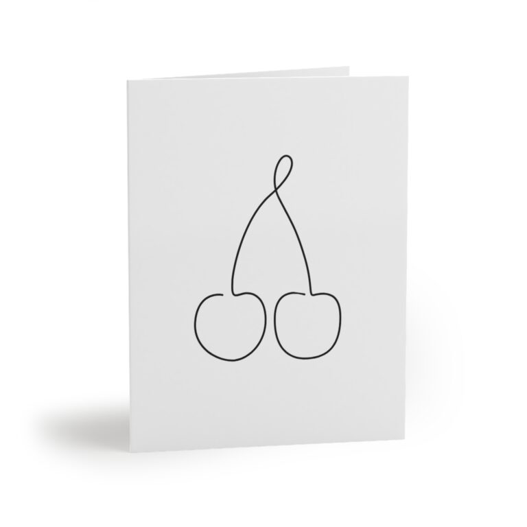 Minimal Cherry Line Art Greeting Cards — Blank Note Cards (8/16/24 pcs)