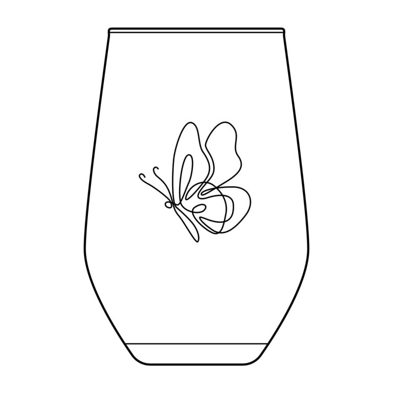 Engraved Butterfly Stemless Wine Glass – 11.5oz