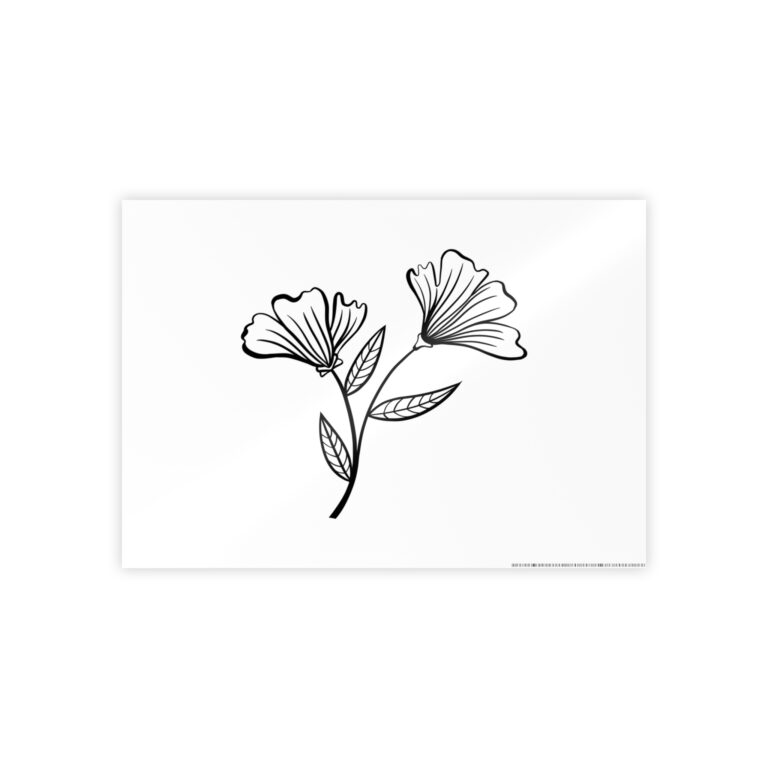 Floral Line Art Gloss Poster — Minimal Black & White Botanical Print