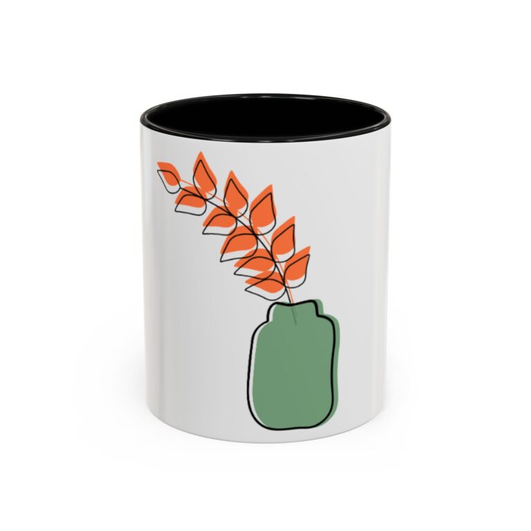 Autumn Leaves Vase Accent Coffee Mug — Minimal Fall Floral Design (11/15 oz)