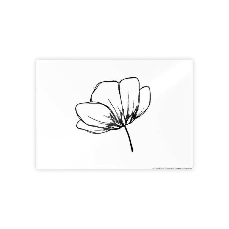 Minimal Line Flower Gloss Poster — Black & White Botanical Wall Art