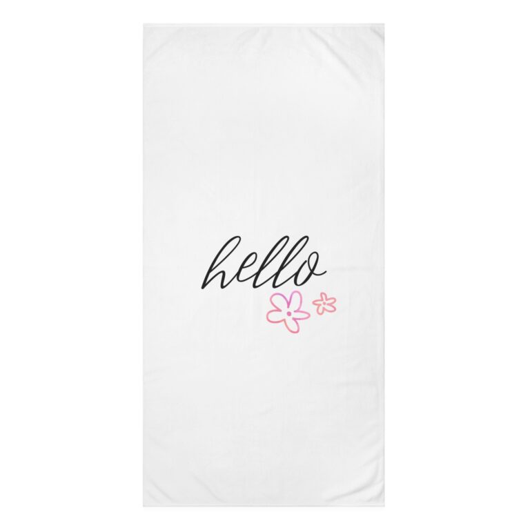 Hello Floral Beach Towel — Cute Pink Flower Cotton Towel