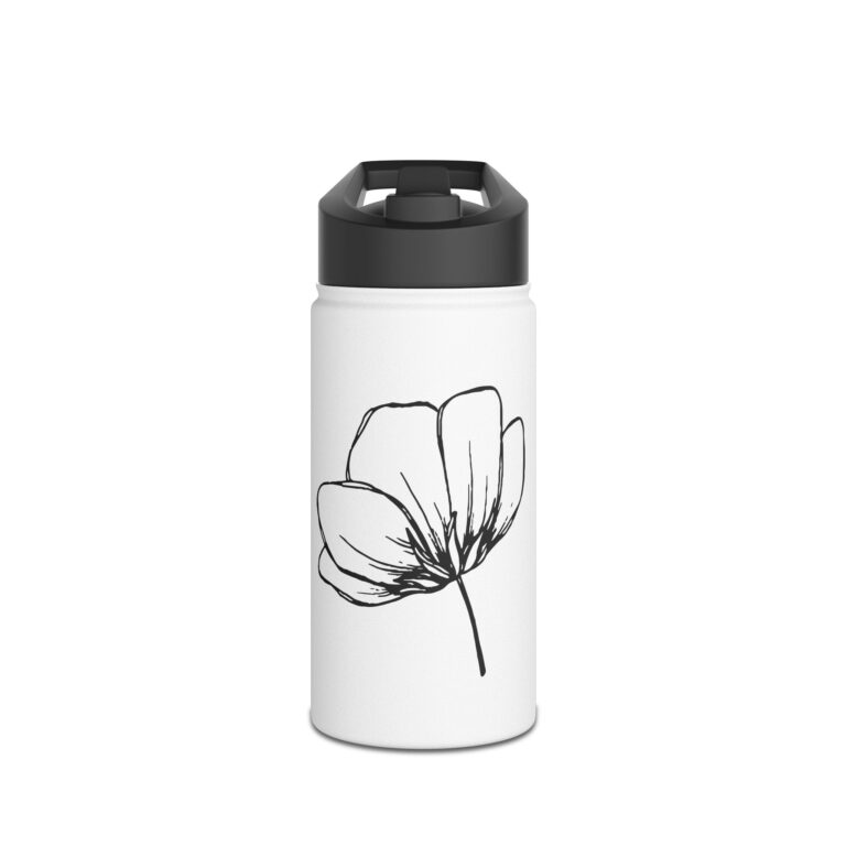 Minimal Black Line Flower Stainless Steel Water Bottle