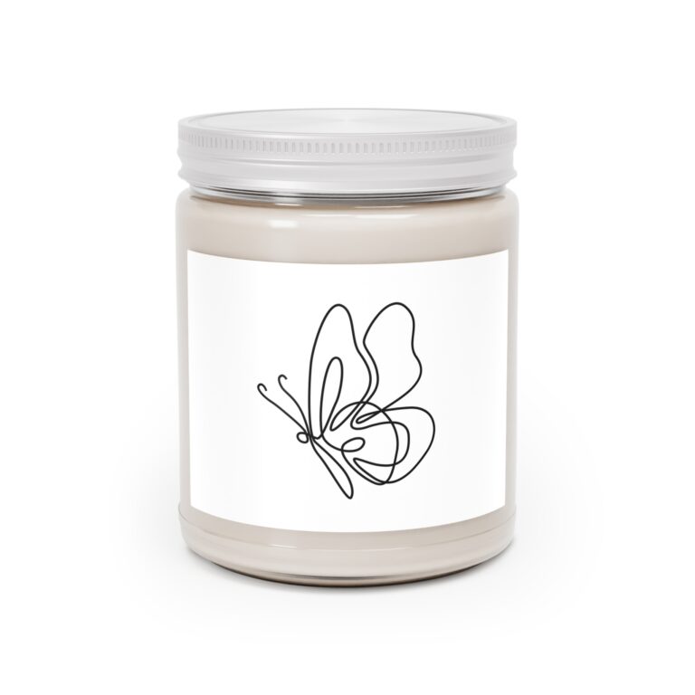 Butterfly Line Art Soy Candle — 9oz Scented Jar with White Lid