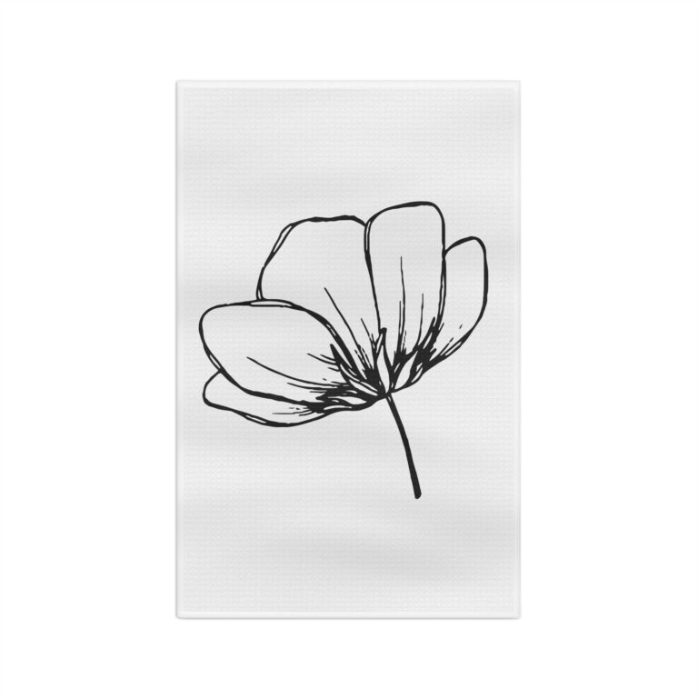 Minimalist Black Line Floral Tea Towel — Monochrome Poppy Kitchen Linen