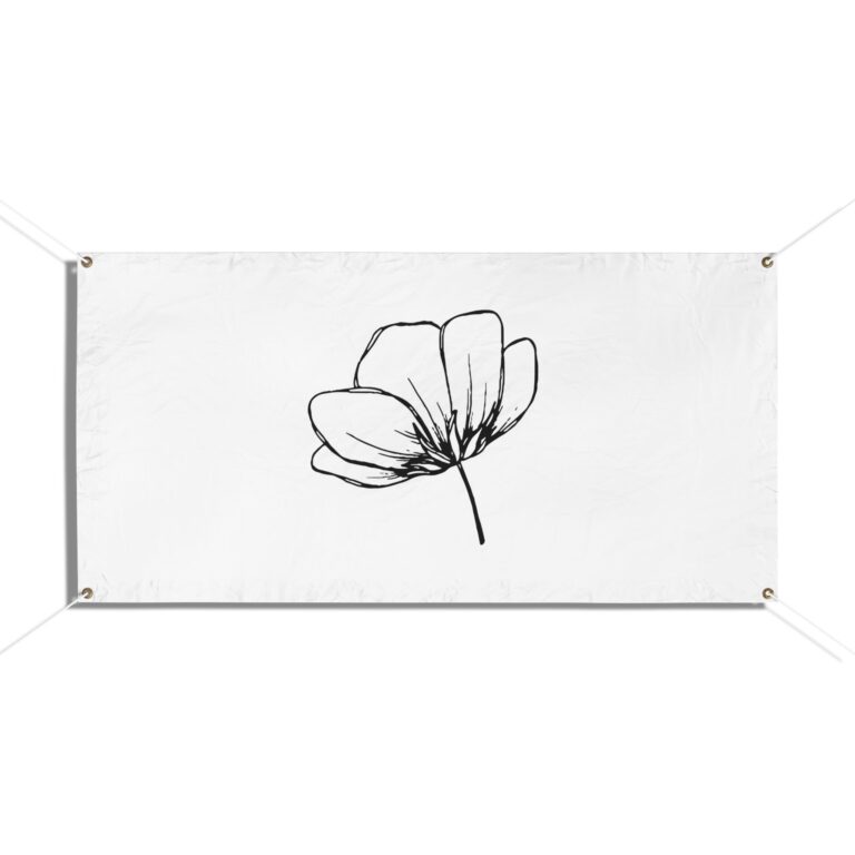 Minimal Black Line Floral Vinyl Banner — Simple Poppy Design for Home, Garden & Events