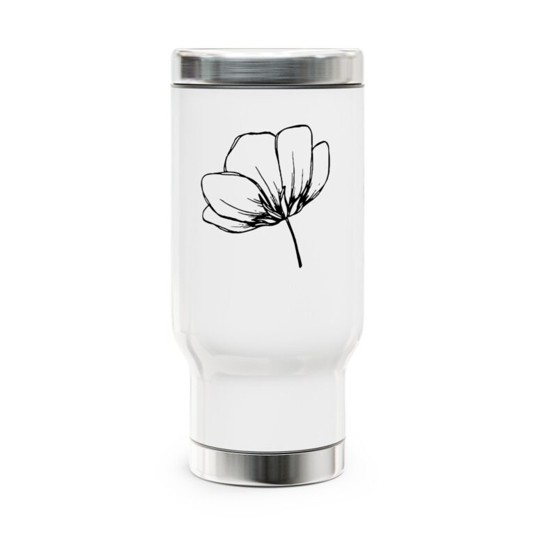 14oz Floral Line Art Travel Mug with Handle — Minimalist Stainless Steel Tumbler