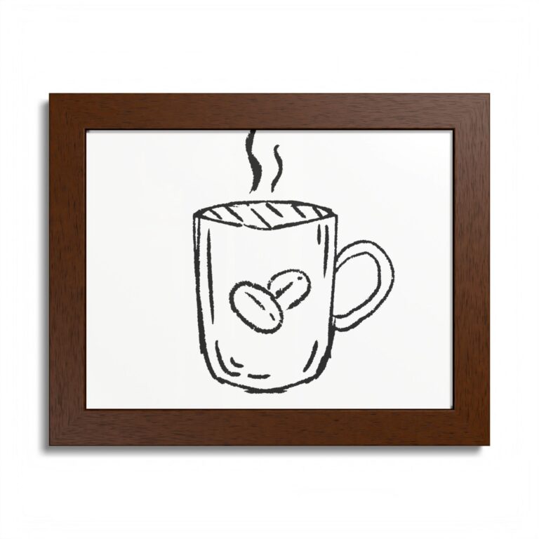 Coffee Mug Sketch Framed Poster — Minimalist Coffee Art for Kitchen or Café Décor