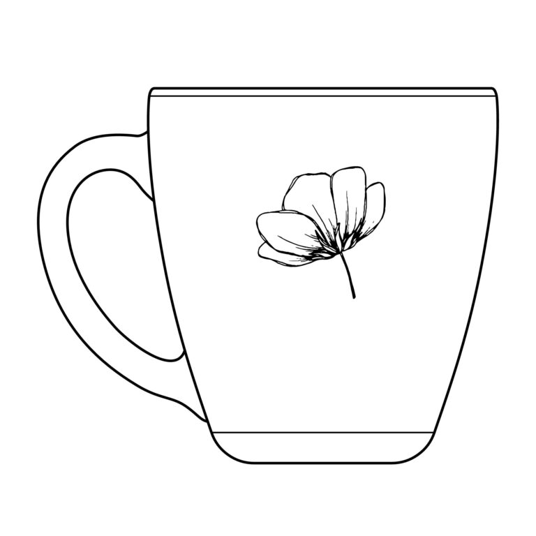 Engraved Glass Mug with Delicate Poppy — 15.5 oz Tapered Tea & Coffee Cup
