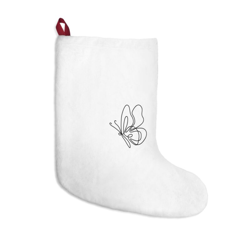 Minimal Butterfly Christmas Stocking — White Holiday Stocking with Delicate Line Art
